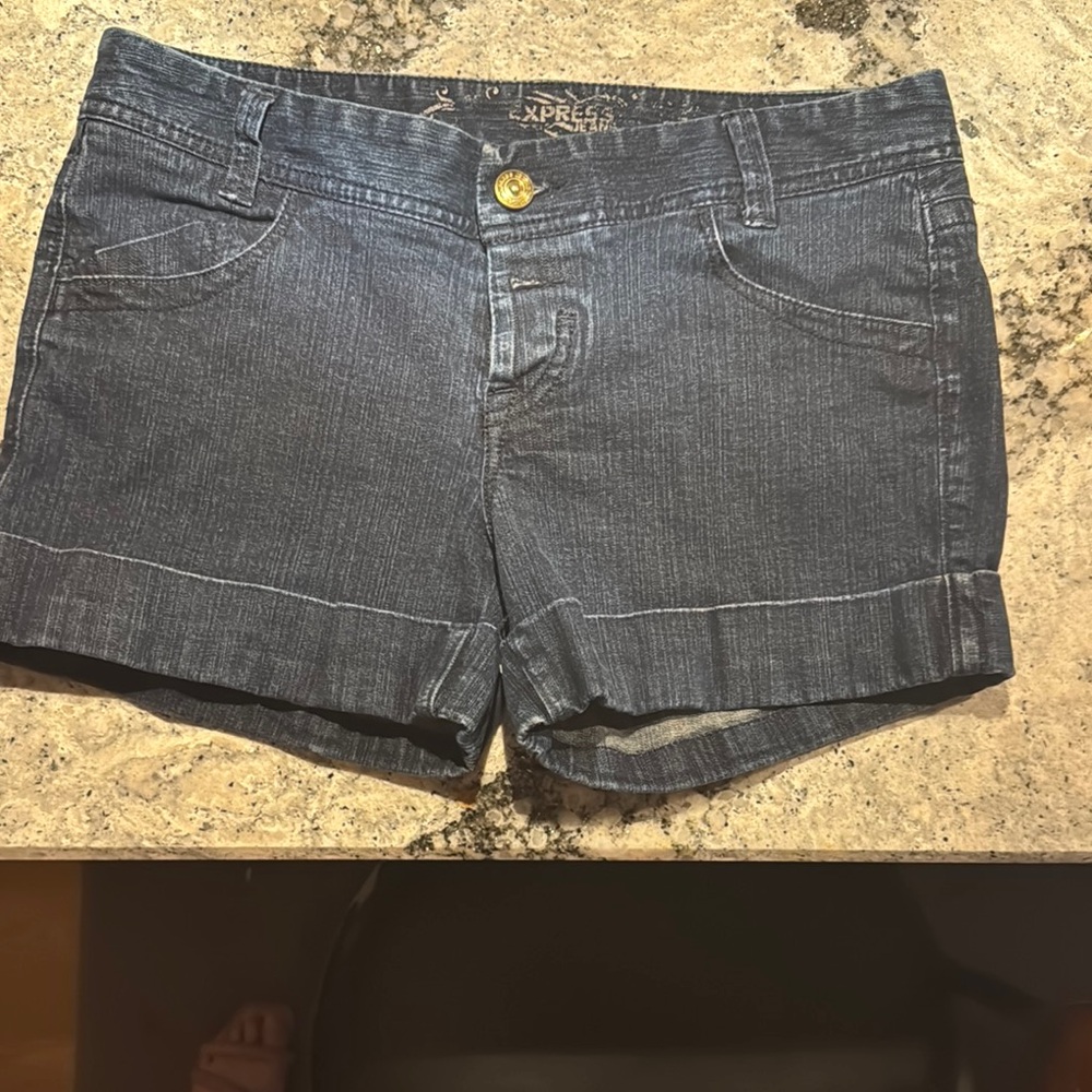 Express Blue Jean Shorts Distressed Cut-Off Style